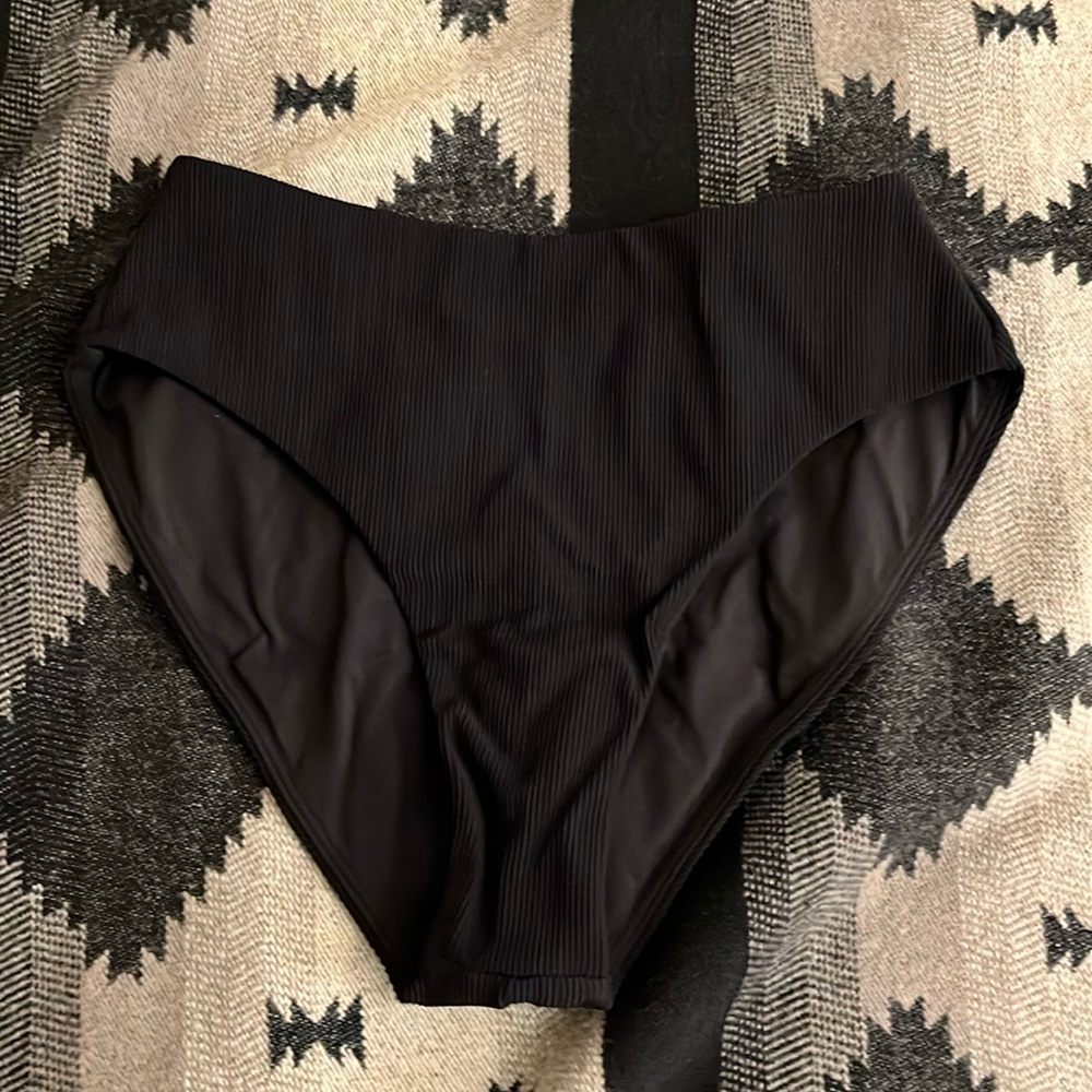 Popflex Low Tide Super Cheeky Bikini Bottom - Black Ribbed Small